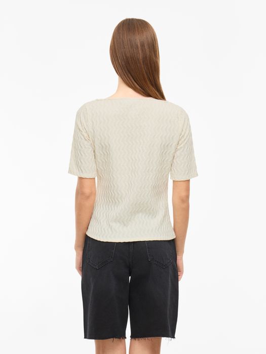 Vila Struktur Design T-Shirt Kurzarm mit Rundhals – Creme, Bild 3