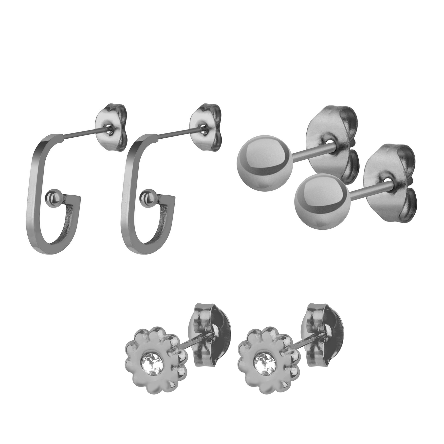 Ohrstecker Set mit Blumen, Kugeln und Creolen Ohrstecker Set mit Blumen, Kugeln und Creolen