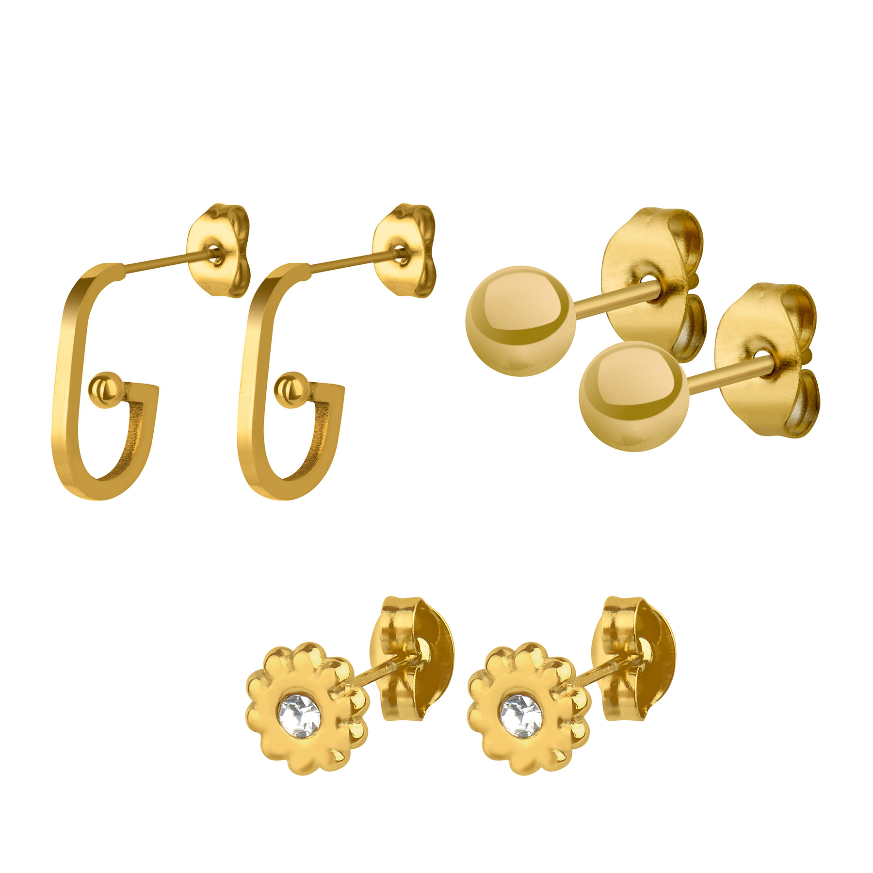 Anely ANELY Ohrstecker Set mit Blumen, Kugeln und Creolen – Gold, Bild 1