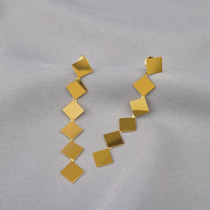 Anely ANELY Lange Ohrstecker mit geometrischen Anhängern – Gold, Bild 5