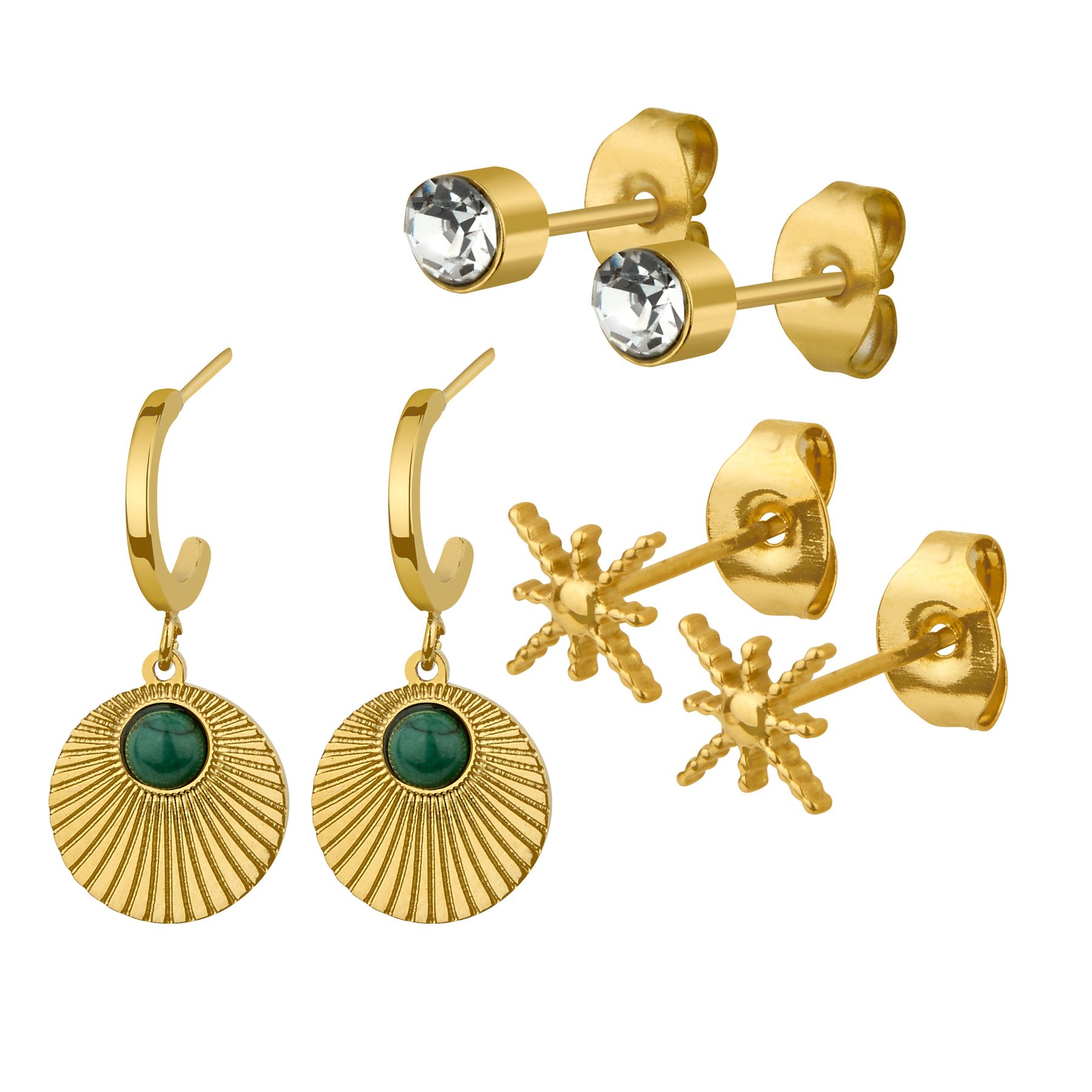 Anely ANELY 3-Teiliges Ohrstecker Schmuckset mit Design – Gold, Bild 1