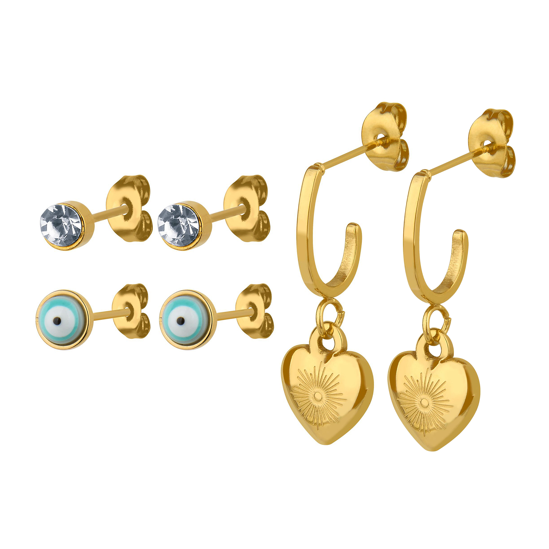 Ohrschmuck Set mit Herzanhänger und Evil Eye Ohrschmuck Set mit Herzanhänger und Evil Eye