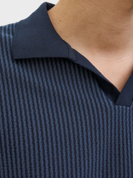 Jack & Jones JACK & JONES Gestreiftes Poloshirt mit V-Ausschnitt und Kurzarm – Dunkelblau, Bild 4
