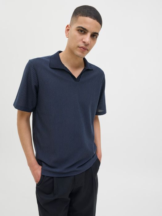 Jack & Jones JACK & JONES Gestreiftes Poloshirt mit V-Ausschnitt und Kurzarm – Dunkelblau, Bild 7