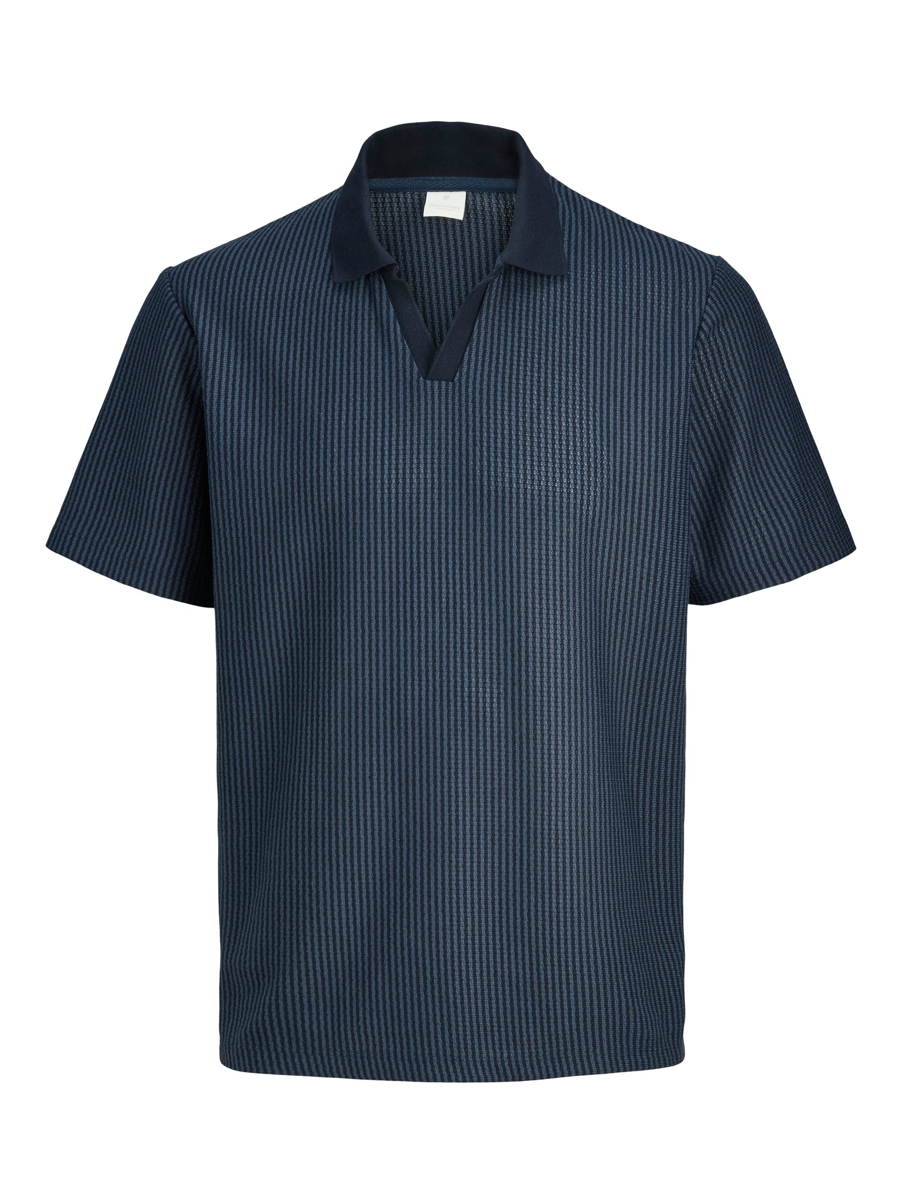 Jack & Jones JACK & JONES Gestreiftes Poloshirt mit V-Ausschnitt und Kurzarm – Dunkelblau, Bild 1