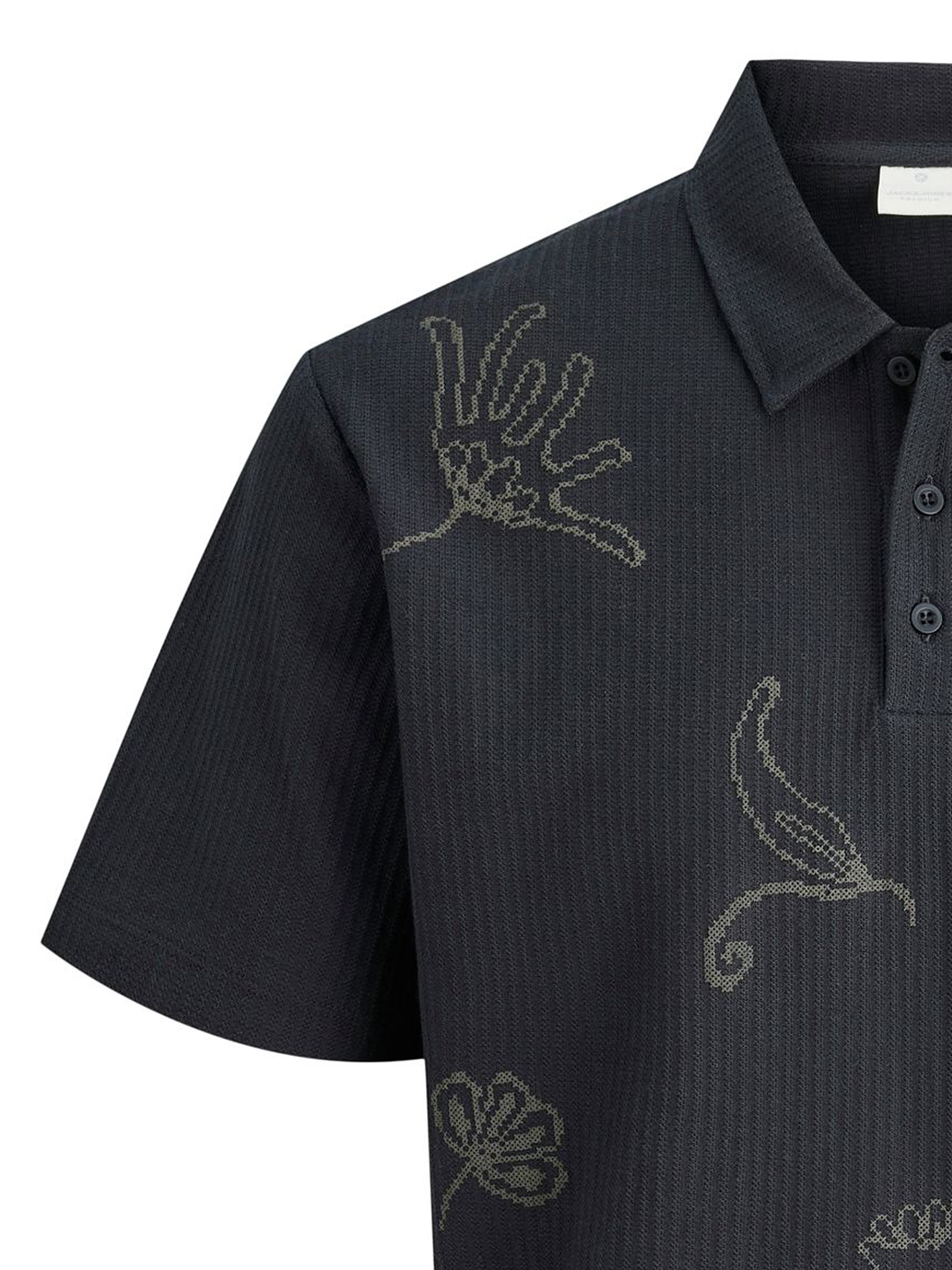 Feinstrick Poloshirt mit Botanik-Stickerei Kurzarm Feinstrick Poloshirt mit Botanik-Stickerei Kurzarm