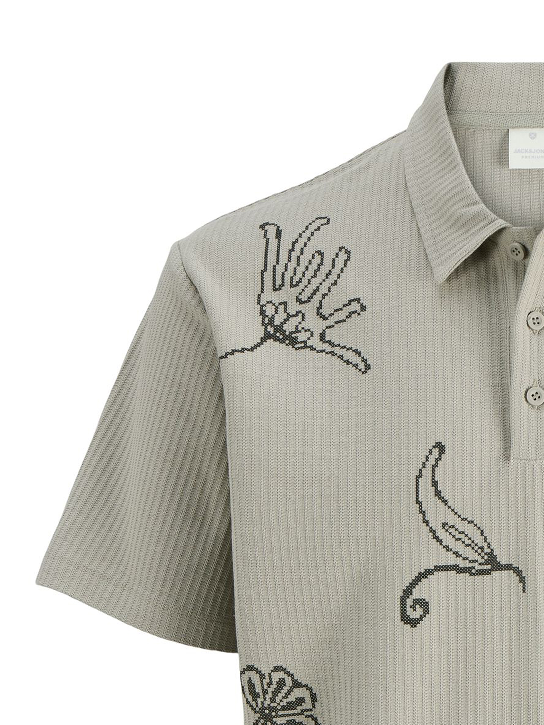 Feinstrick Poloshirt mit Botanik-Stickerei Kurzarm Feinstrick Poloshirt mit Botanik-Stickerei Kurzarm