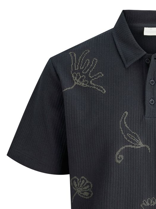 Jack & Jones JACK & JONES Feinstrick Poloshirt mit Botanik-Stickerei Kurzarm – Schwarz, Bild 3