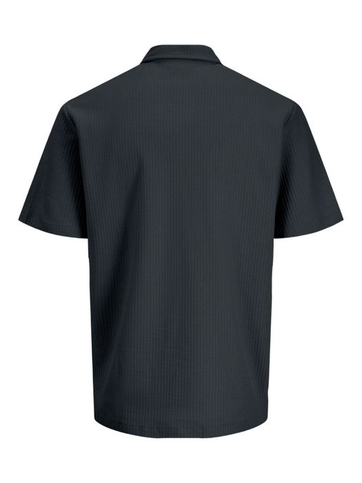 JACK & JONES Feinstrick Poloshirt mit Botanik-Stickerei Kurzarm, Farbe: Schwarz