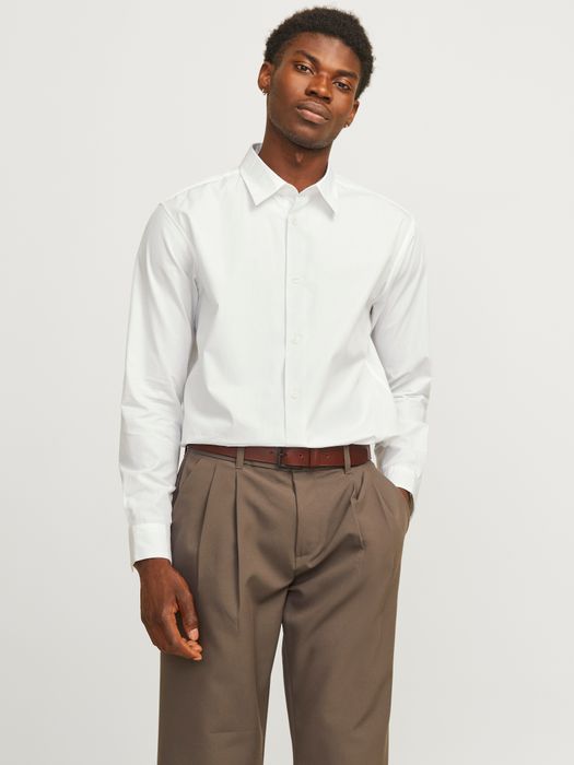 JACK & JONES Langarm Business-Hemd mit Kentkragen und Knopfleiste, Farbe: Weiß
