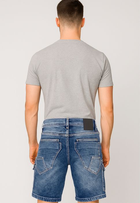Egomaxx EGOMAXX Stretch Denim Cargo Bermuda mit Knopfleiste für Herren – Dunkelblau, Bild 3