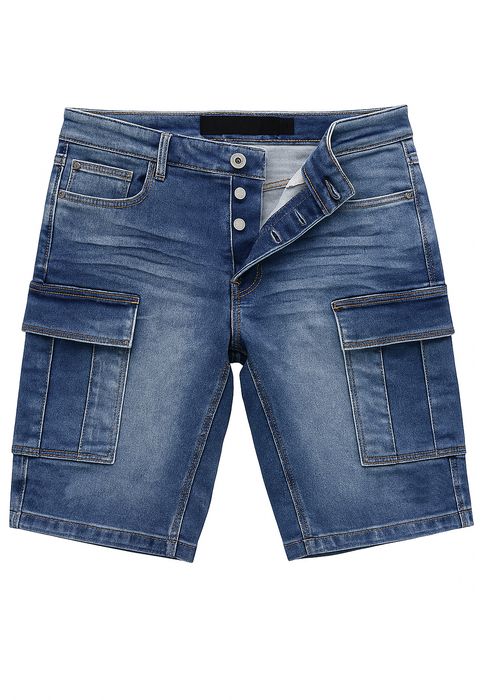 EGOMAXX Stretch Denim Cargo Bermuda mit Knopfleiste für Herren, Farbe: Dunkelblau