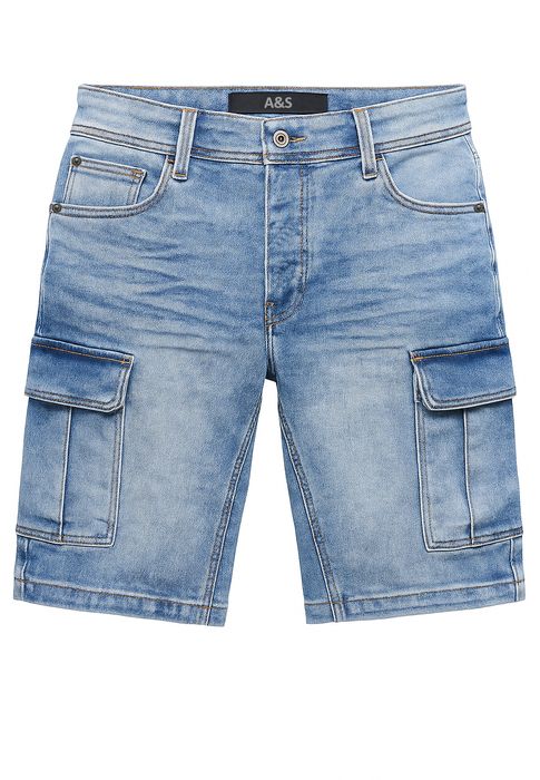 EGOMAXX Stretch Denim Cargo Bermuda mit Knopfleiste für Herren, Farbe: Hellblau