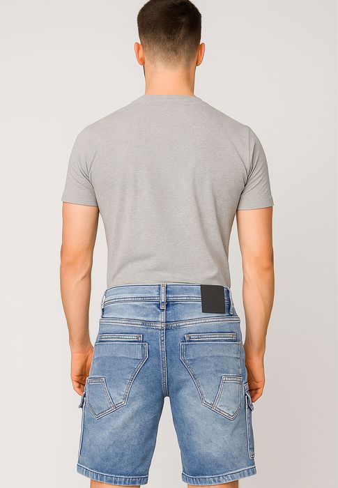 Egomaxx EGOMAXX Stretch Denim Cargo Bermuda mit Knopfleiste für Herren – Hellblau, Bild 3