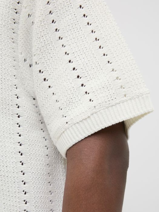 Jack & Jones Gestricktes Poloshirt mit vertikalen Lochmustern – Weiß, Bild 5