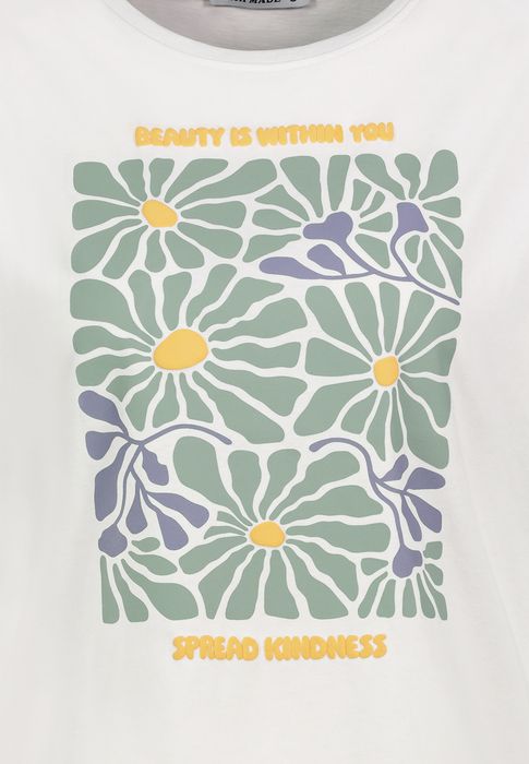 Fresh Made T-Shirt mit Blumenmotiv und inspirierendem Text – Weiß, Bild 3