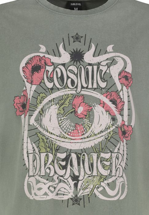 Sublevel Sublevel Retro T-Shirt mit Spirituellem Print Boho Style – Grün, Bild 3