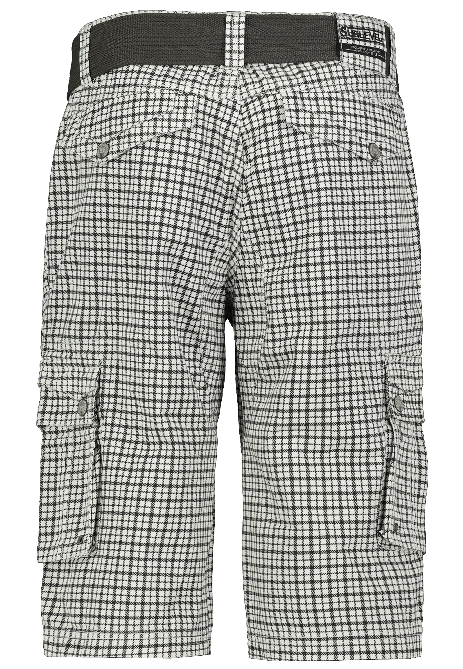 Sublevel Sublevel Karierte Capri Cargo-Shorts mit Gürtel – Weiß, Bild 2