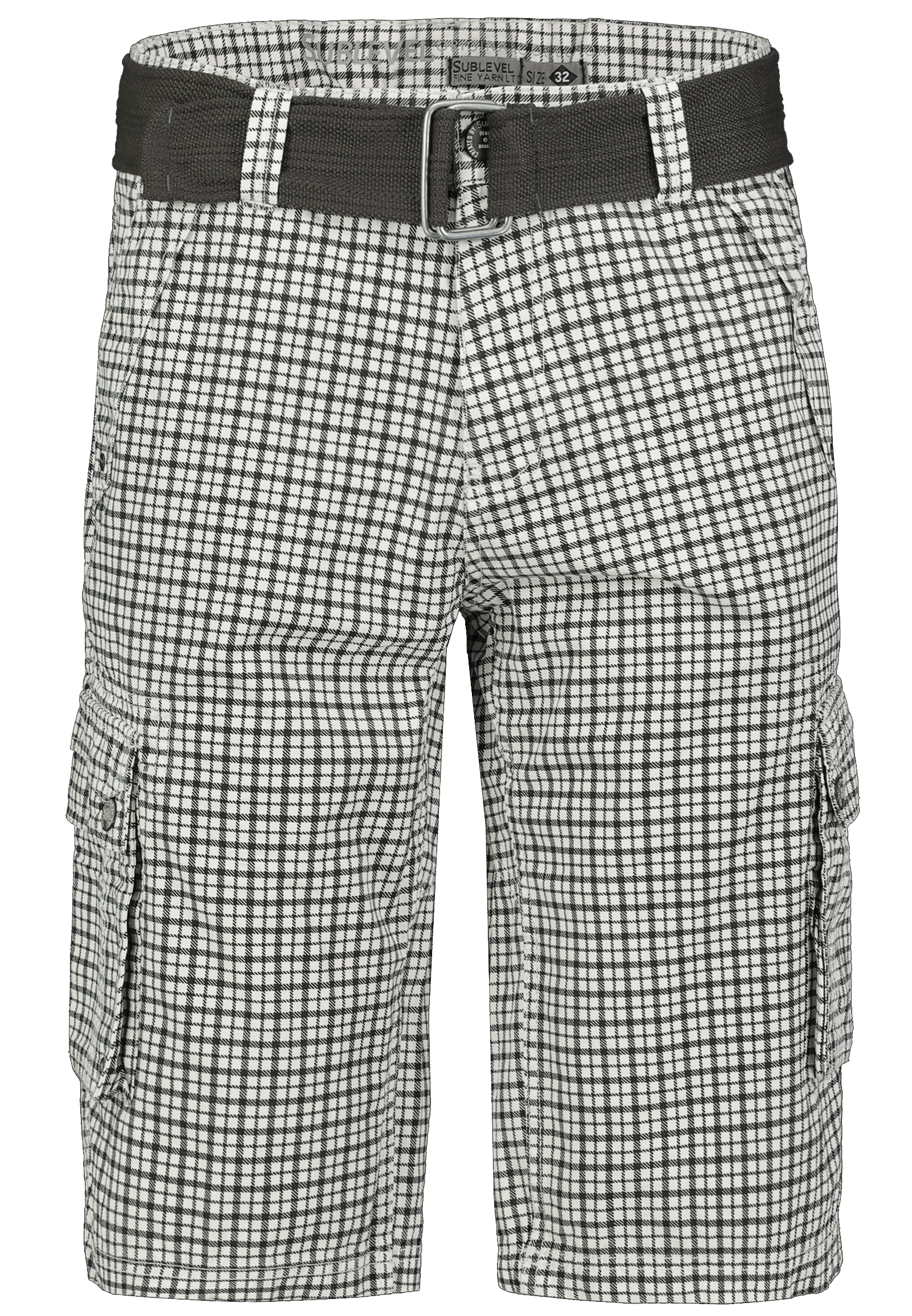 Sublevel Sublevel Karierte Capri Cargo-Shorts mit Gürtel – Weiß, Bild 1