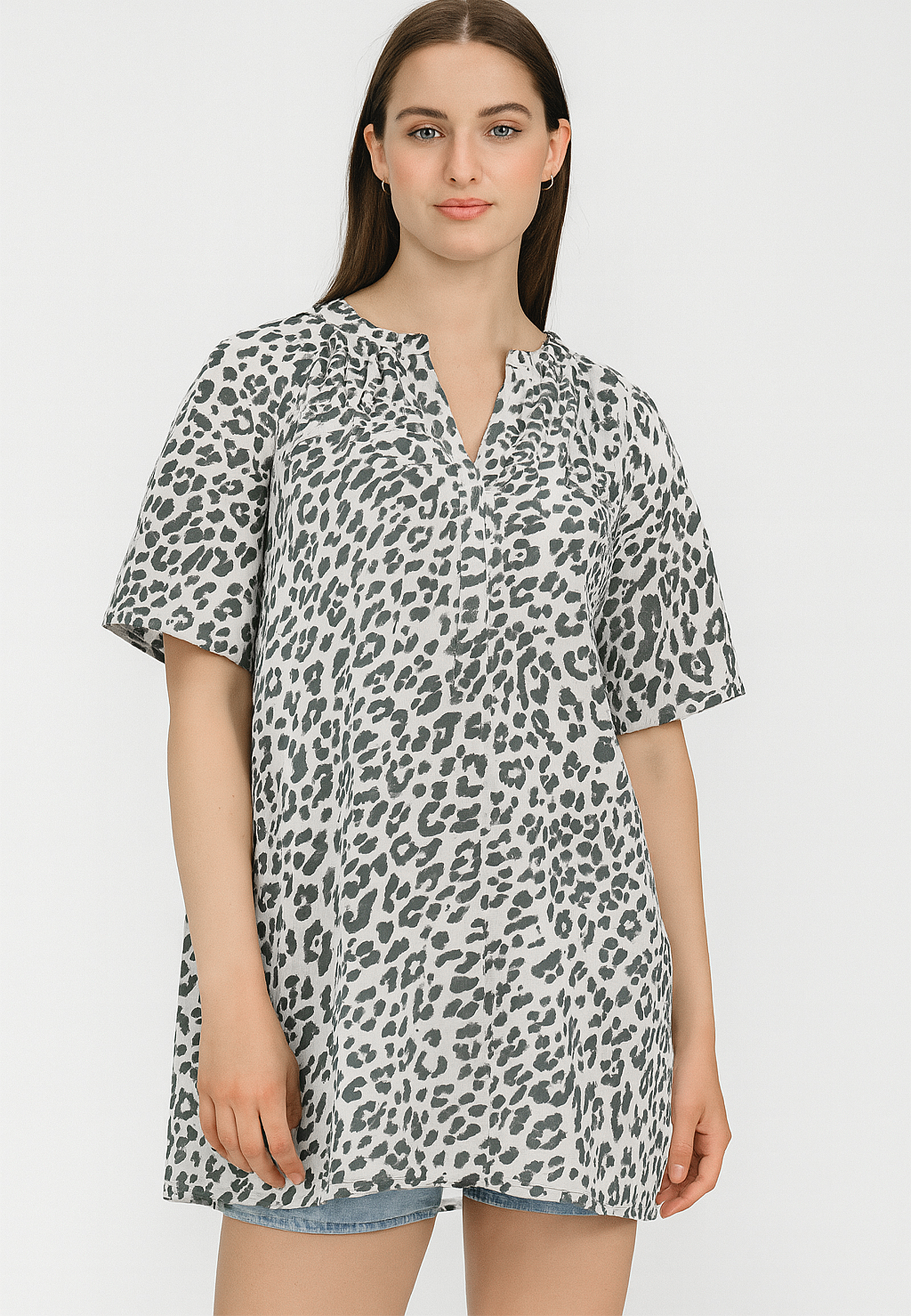 Leo Bluse mit Allover-Print und V-Neck Viskose Leo Bluse mit Allover-Print und V-Neck Viskose