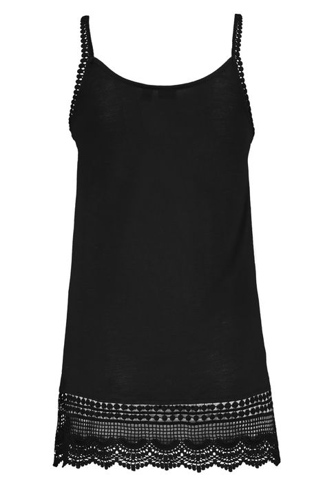 Spaghetti Kleid-Top mit Häkelsaumdetails, Farbe: Schwarz