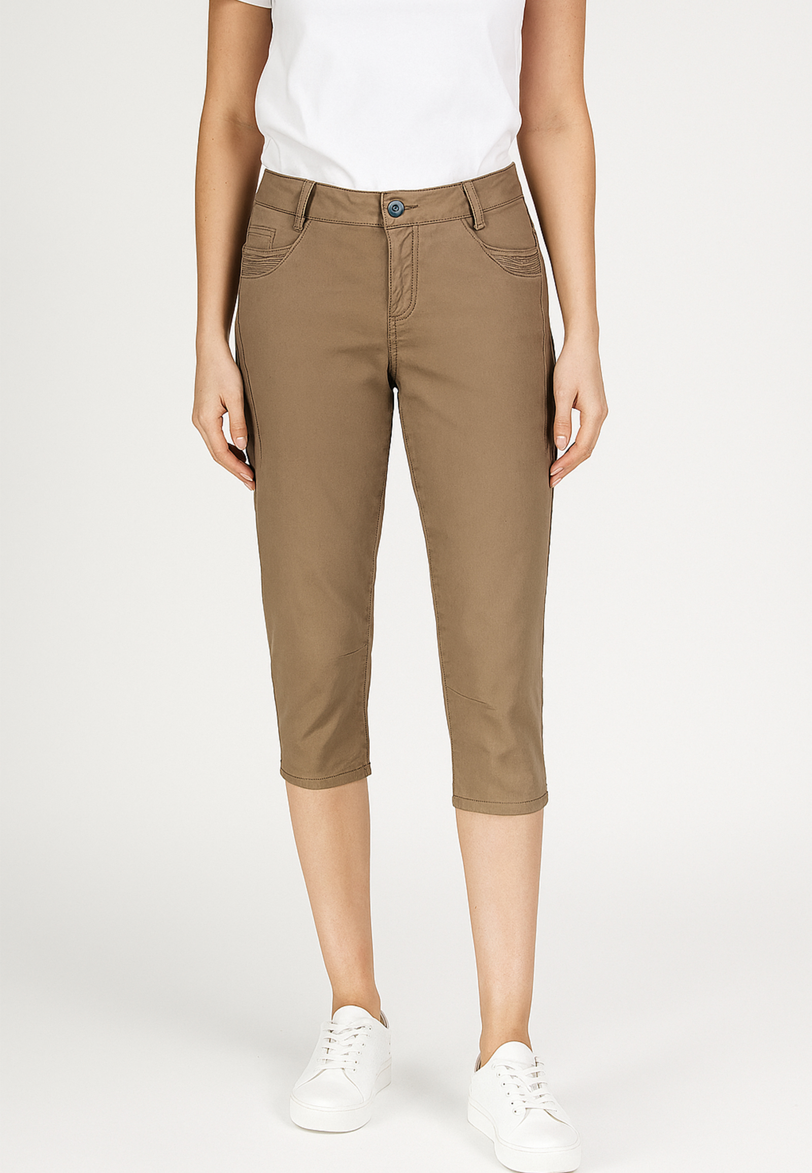 3/4-Länge Capri Chino Hose mit Taschendetails und Ziernähten 3/4-Länge Capri Chino Hose mit Taschendetails und Ziernähten
