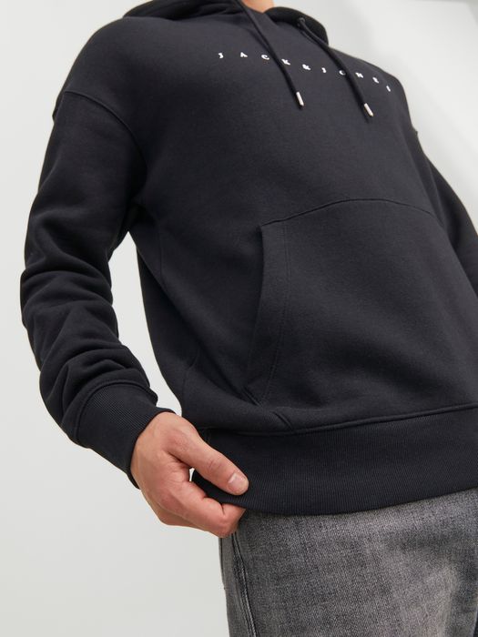 Jack & Jones Bequemer Kapuzenpullover mit dezentem Schriftzug Robust – Schwarz, Bild 4