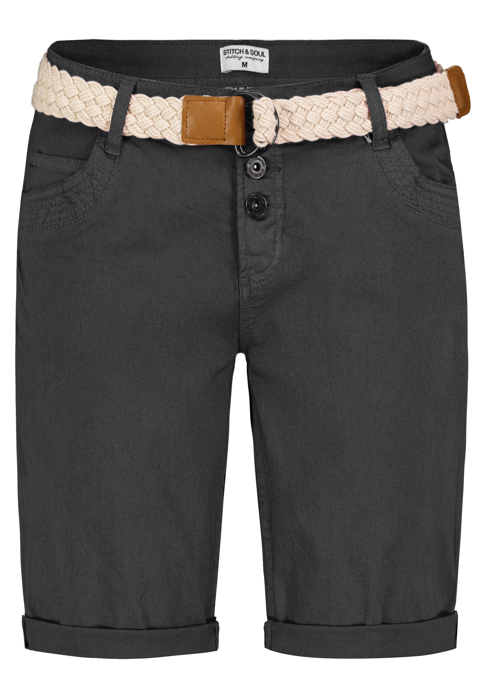Modische Bermuda Shorts mit Flechtgürtel und Gesäßtaschen Modische Bermuda Shorts mit Flechtgürtel und Gesäßtaschen