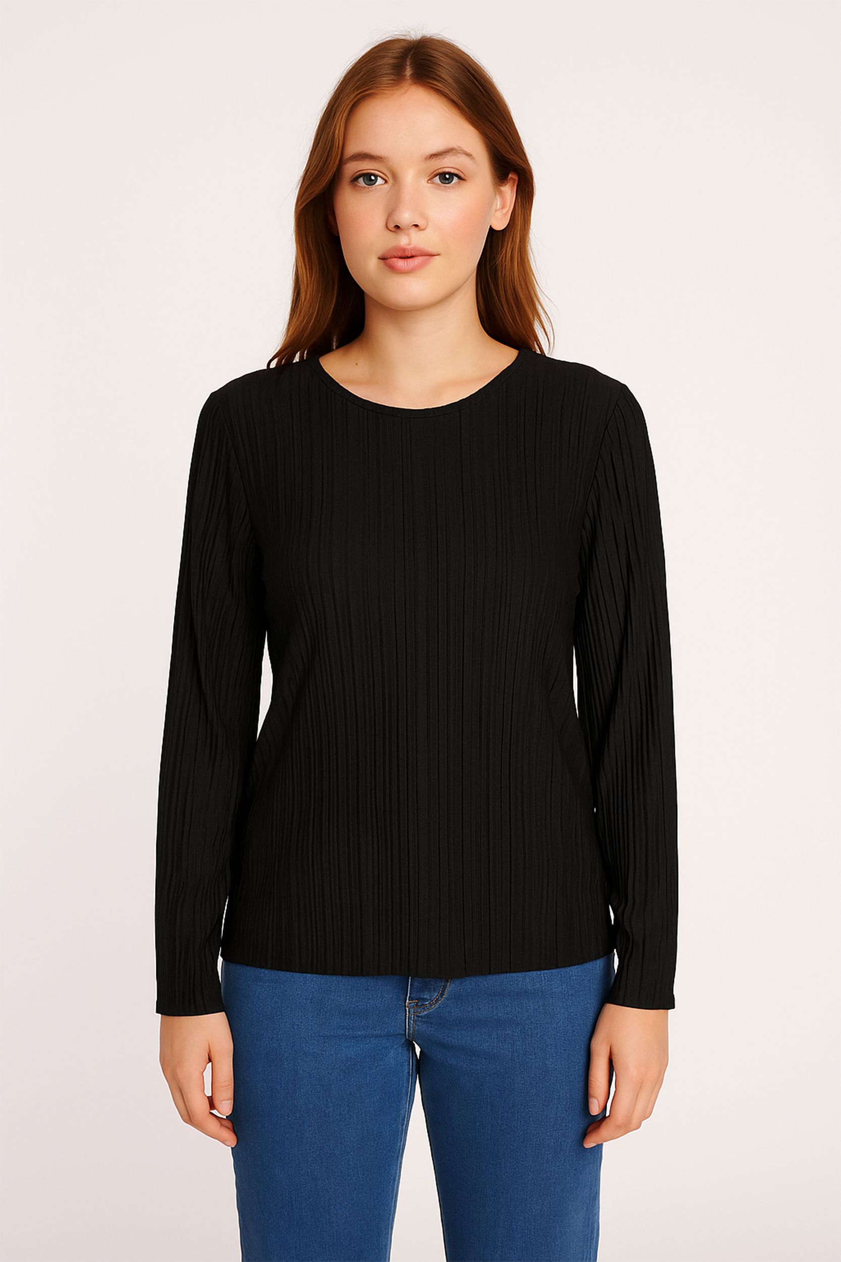 Strukturiertes Langarmshirt mit Rundhalsausschnitt Strukturiertes Langarmshirt mit Rundhalsausschnitt