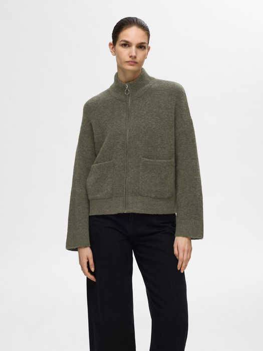 SELECTED FEMME Warmer Knit Cardigan mit Stehkragen und, Farbe: Grün
