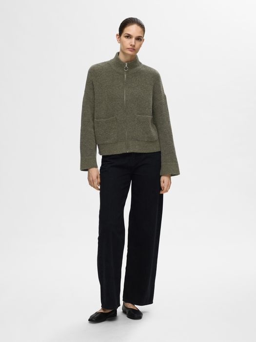Selected Femme Warmer Knit Cardigan mit Stehkragen und Reißverschluss – Grün, Bild 3