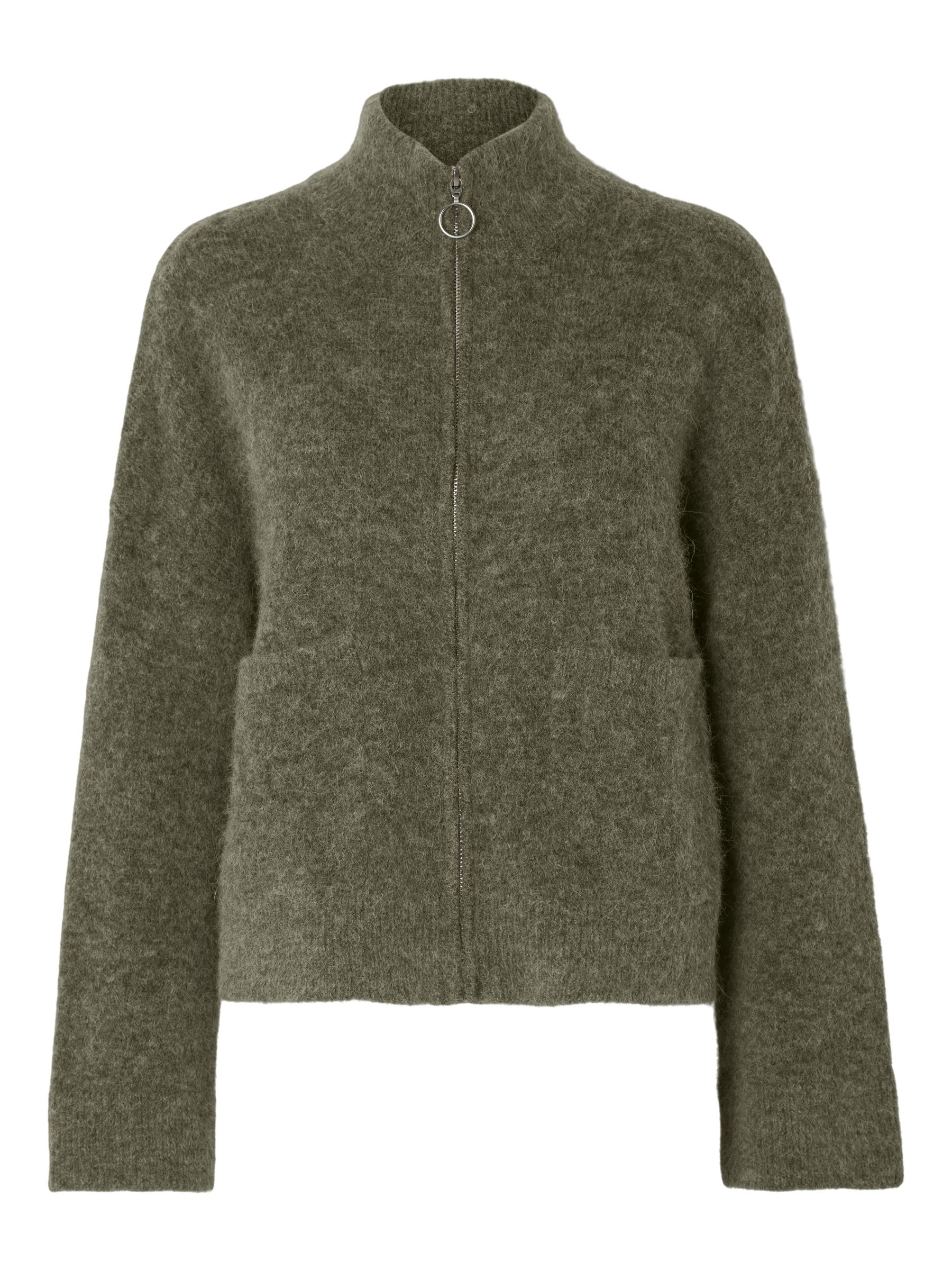 Selected Femme Warmer Knit Cardigan mit Stehkragen und Reißverschluss – Grün, Bild 1