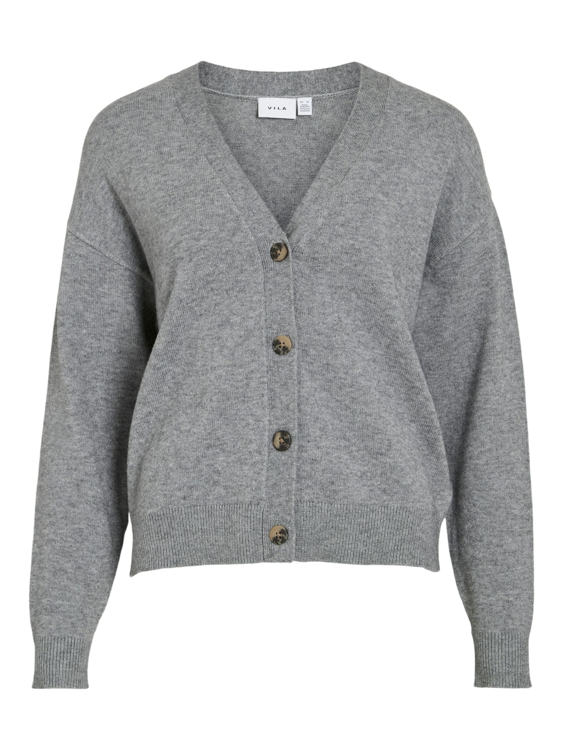 Vila Strickjacke mit V-Ausschnitt und Knopfleiste – Grau, Bild 1
