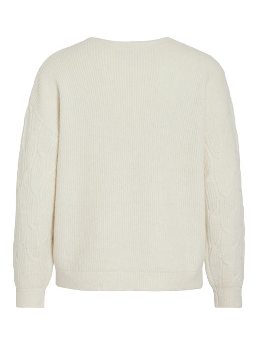 Vila VILA Strickpullover mit Strukturmuster und Rundhalsausschnitt – Creme, Bild 3