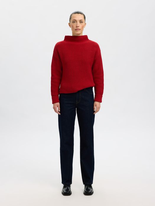 Selected Femme SELECTED FEMME Pullover mit Stehkragen und Rippstruktur – Rot, Bild 5