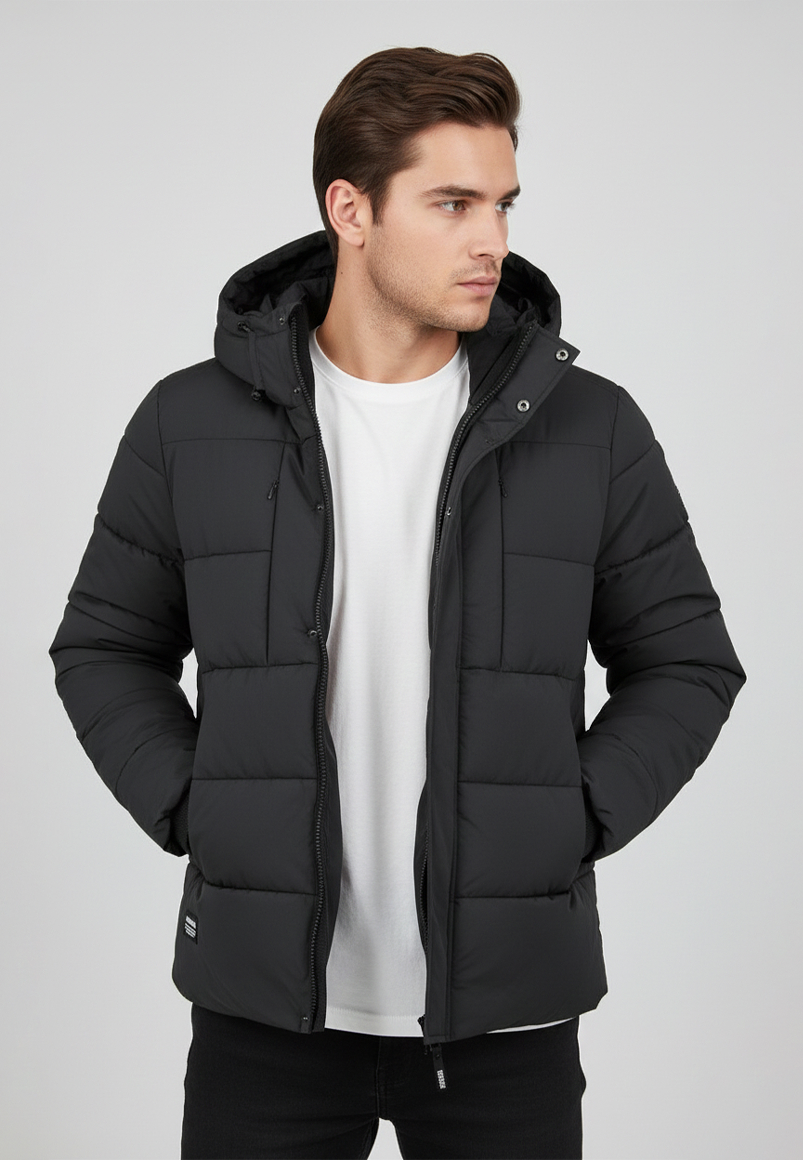 Sublevel Sublevel Wattierte Outdoorjacke mit Kapuze und mehreren Taschen – Dunkelgrau, Bild 2