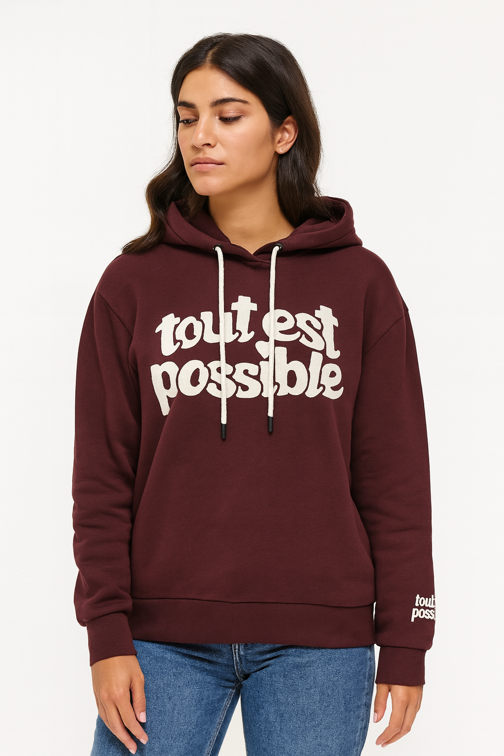 Kapuzensweatshirt mit Aufdruck und Stickerei Kapuzensweatshirt mit Aufdruck und Stickerei