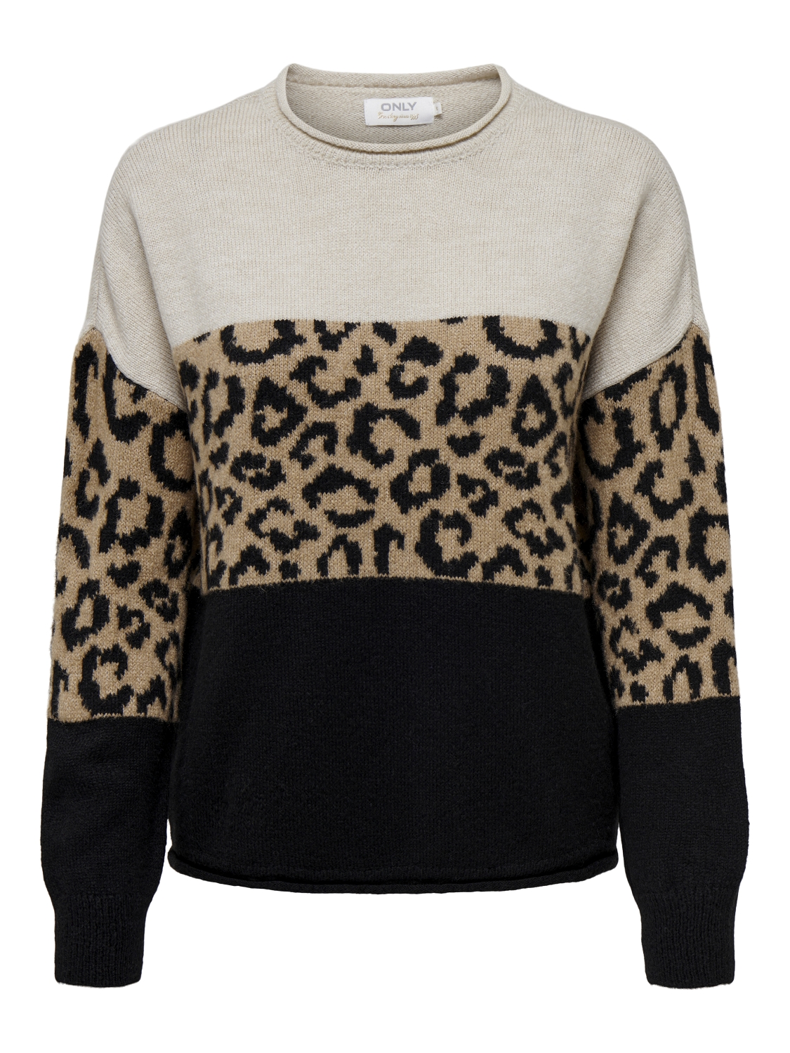 ONLY_FallWinter2023_4237635_15294969.jpg Leopardenmuster Pullover mit Rundhals im Colorblock