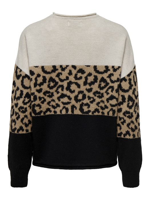 Only ONLY Leopardenmuster Pullover mit Rundhals im Colorblock – Braun, Bild 7