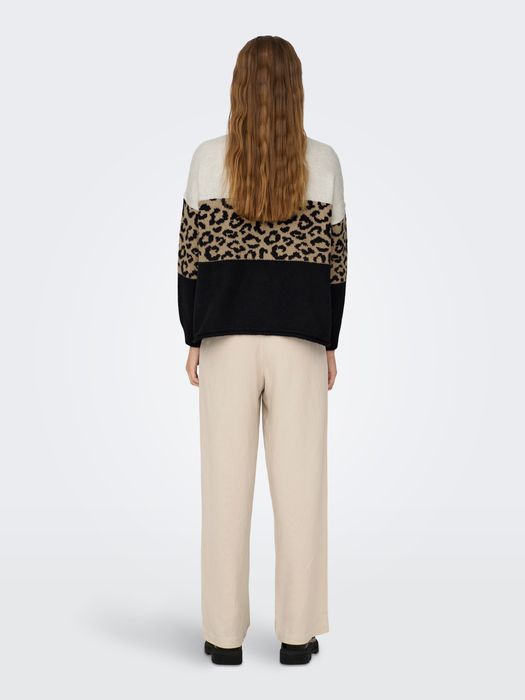 Only ONLY Leopardenmuster Pullover mit Rundhals im Colorblock – Braun, Bild 3