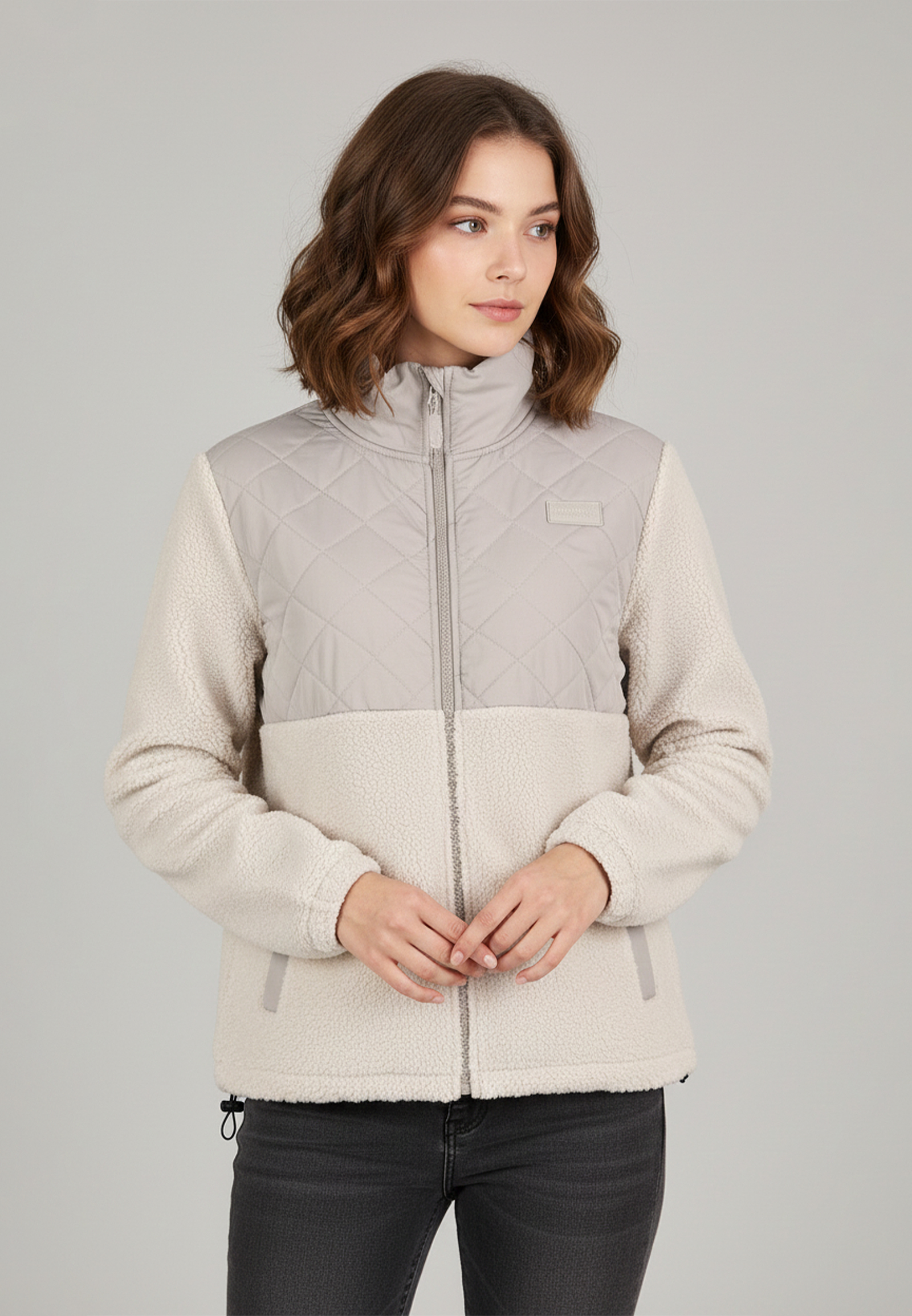 Steppjacke mit Teddyfleece Stehkragen Seitentaschen Gummizug Steppjacke mit Teddyfleece Stehkragen Seitentaschen Gummizug