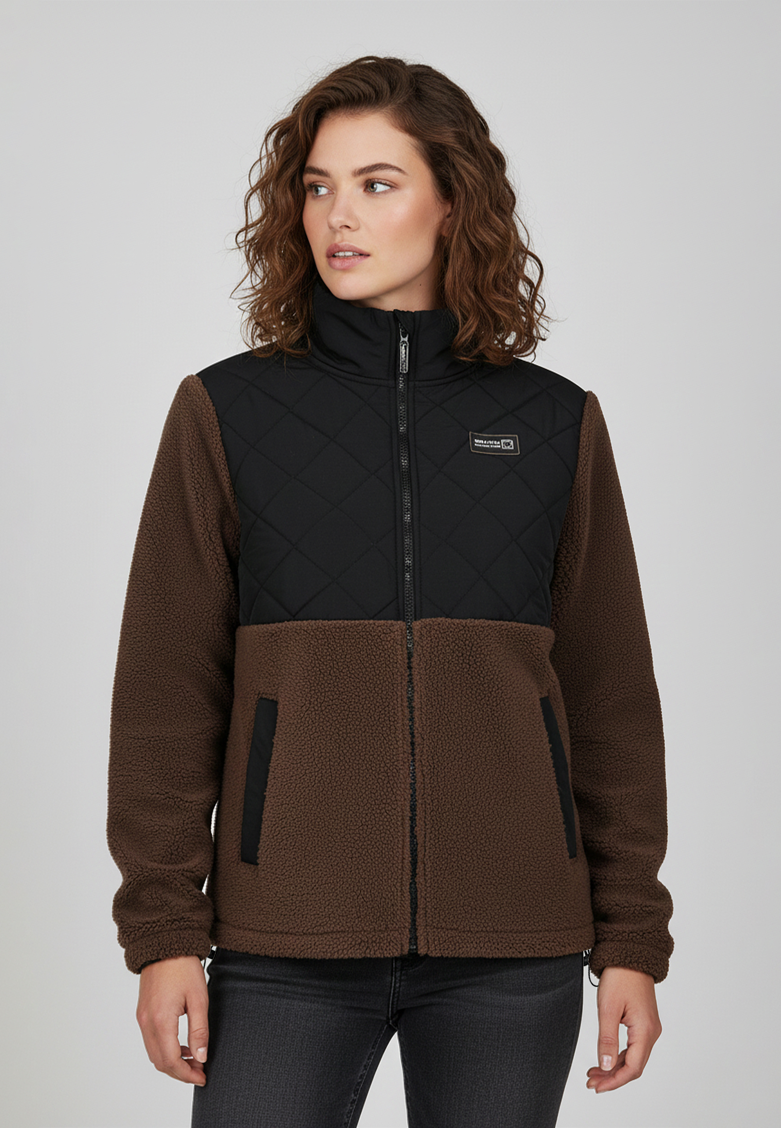 Steppjacke mit Teddyfleece Stehkragen Seitentaschen Gummizug Steppjacke mit Teddyfleece Stehkragen Seitentaschen Gummizug