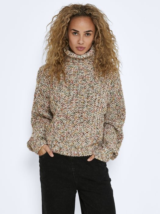 Noisy May Pullover mit Rollkragen und grobem Strickmuster – Braun, Bild 3