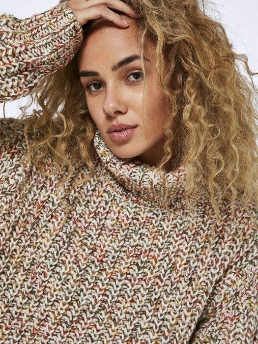 Noisy May Pullover mit Rollkragen und grobem Strickmuster – Braun, Bild 4