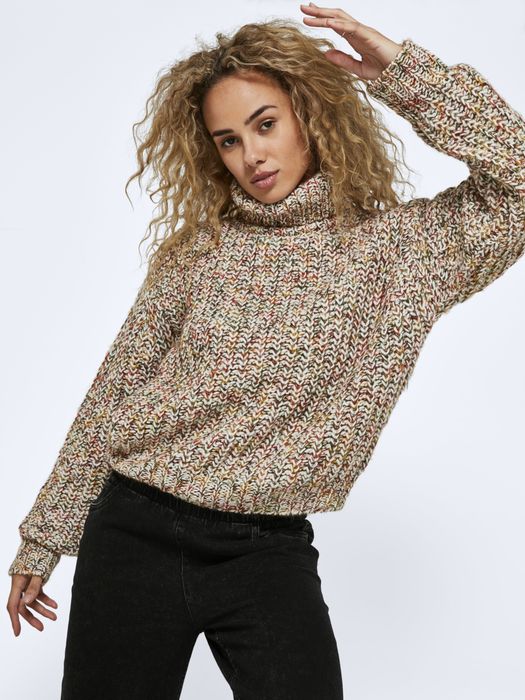 Noisy May Pullover mit Rollkragen und grobem Strickmuster – Braun, Bild 6