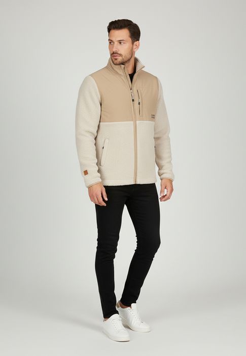 Sublevel Warme Outdoorjacke Teddy Brusttasche mit Reißverschluss, Farbe: Beige-2