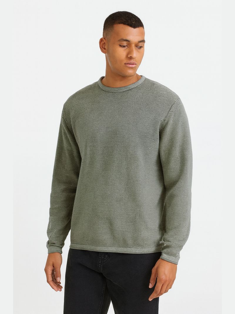 Sublevel Sublevel Eleganter langärmeliger Pullover mit feinem Strickmuster – Grün, Bild 2