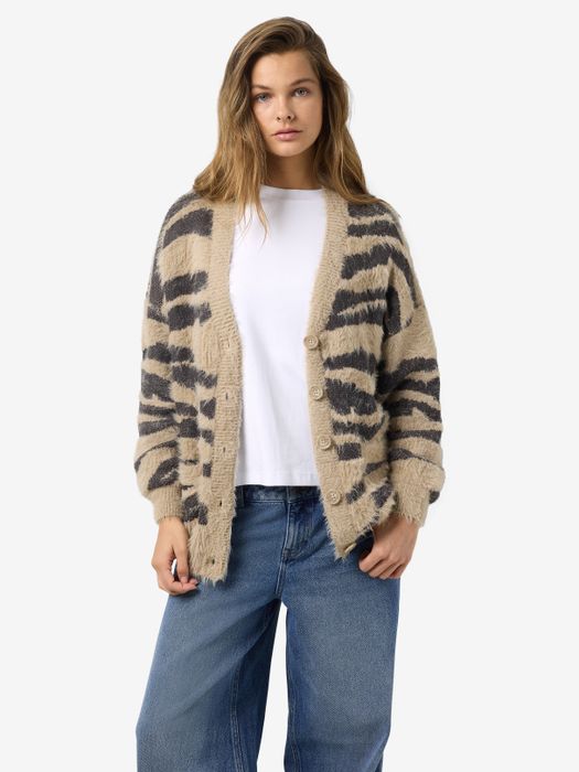 Noisy May Modische Strickjacke mit Animal-Muster und Knöpfen – Braun, Bild 3
