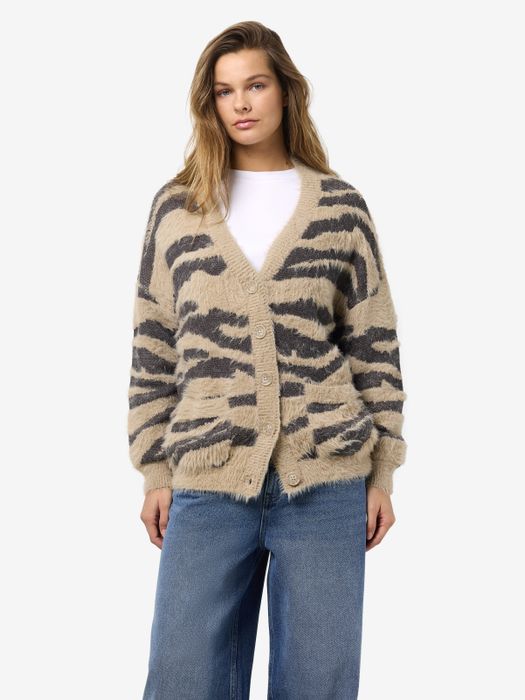 Noisy May Modische Strickjacke mit Animal-Muster und Knöpfen – Braun, Bild 6
