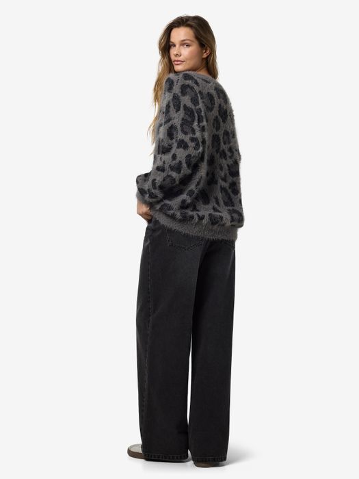 Noisy May Modische Strickjacke mit Animal-Muster und Knöpfen – Grau-Schwarz, Bild 4